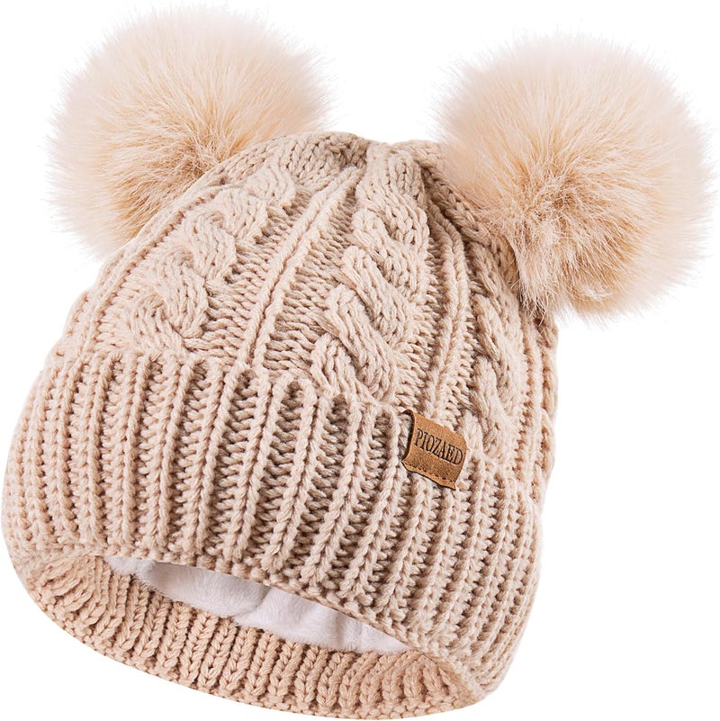 PIOZAED Women's Winter Hat Soft Knit Beanie with Faux Fur Pom Hat with Warm Fleece Lining Skull Cap for Women - Image 1